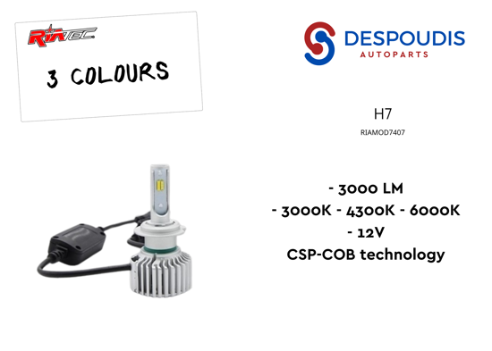 Εικόνα από LED KIT 3 COLOURS H7 3000LM 6000K 12V